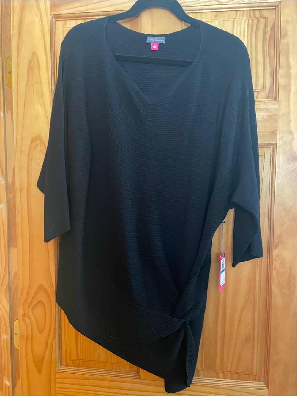 Vince Camuto  Black Asymmetric Knot-Detail sweater Tunic top very long